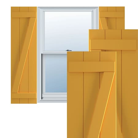 True Fit PVC, Three Board Joined Board-n-Batten Shutters W/Z-Bar, Turmeric , 16 1/8W X 58H